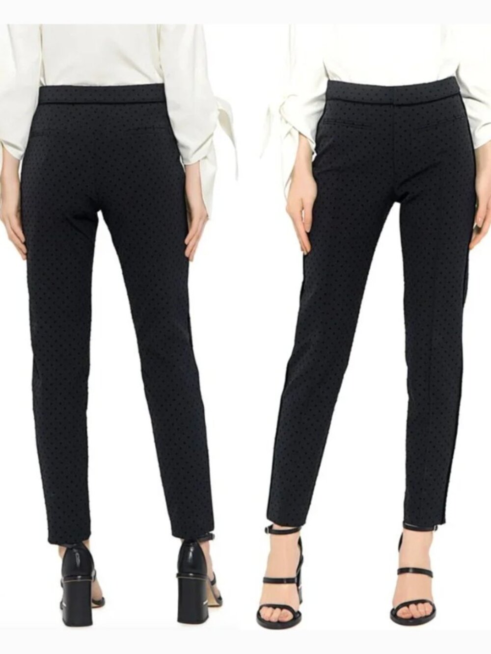 NEW NWT TANYA TAYLOR Swiss Dot Crepe Cropped Pants Black Polka Dot Tapered Crop